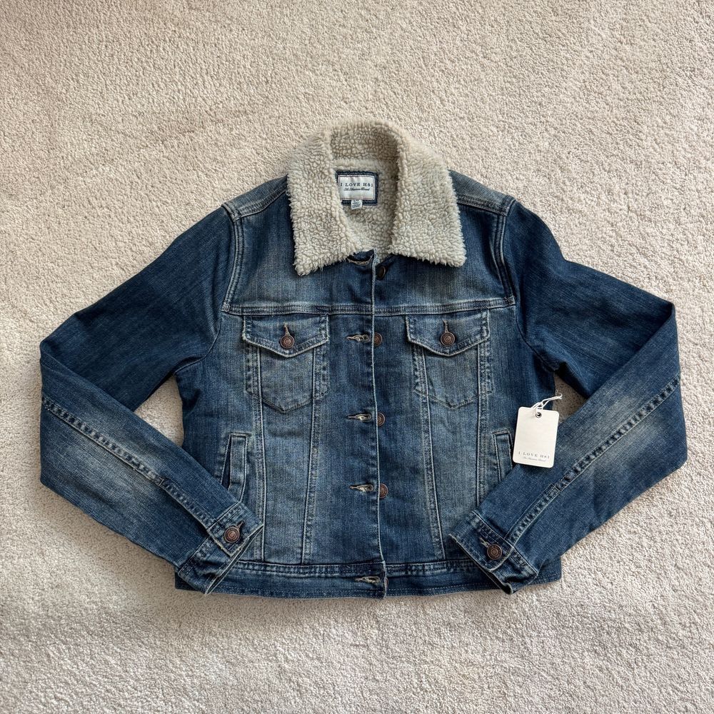 I Love H81 Sherpa Lined Denim Jacket Medium‎ Wash Classic Jean Jacket L